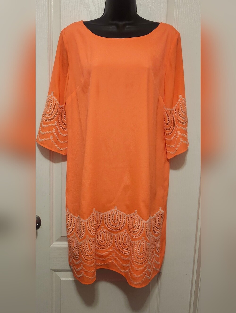 Gianni Bini Orange Mini Dress with White Crochet Trim Size Small